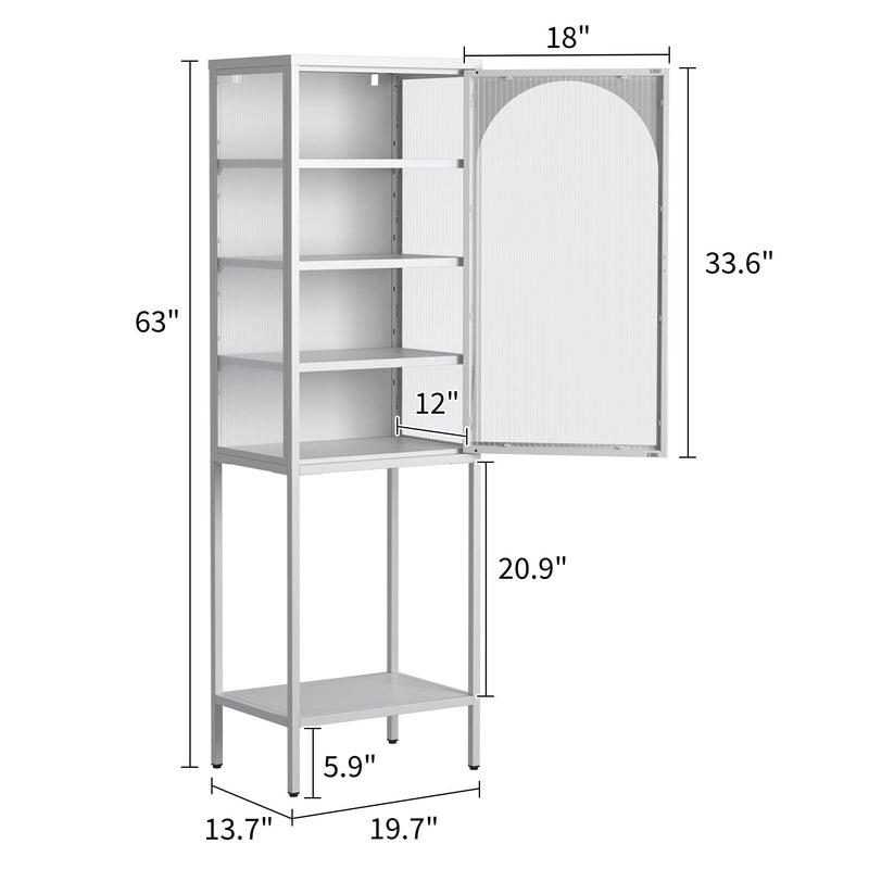 Metal Glass Door Display Storage Cabinet - 5 Tier Cube Bookshelf Storage Cabinet With 3 Adjustable Shelves For Kitchen, Dining Room, Living Room, Bathroom, Home Office - Antique White