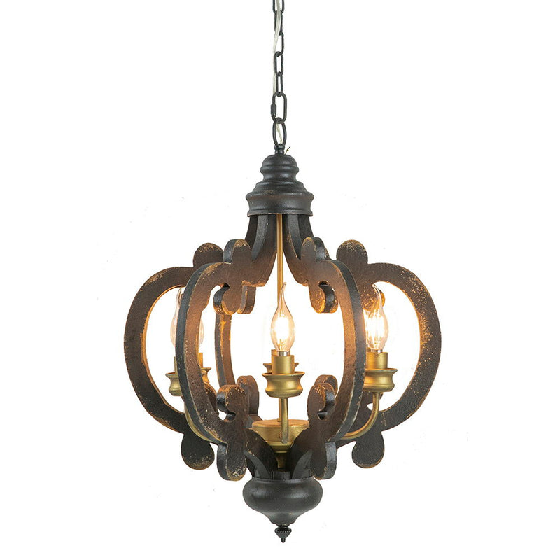 Farmhouse Chandelier, 6 Light Wood Chandelier Pendant Light Fixture With Adjustable Chain For Dining Room Living Room Entryway, Bulb Not Included