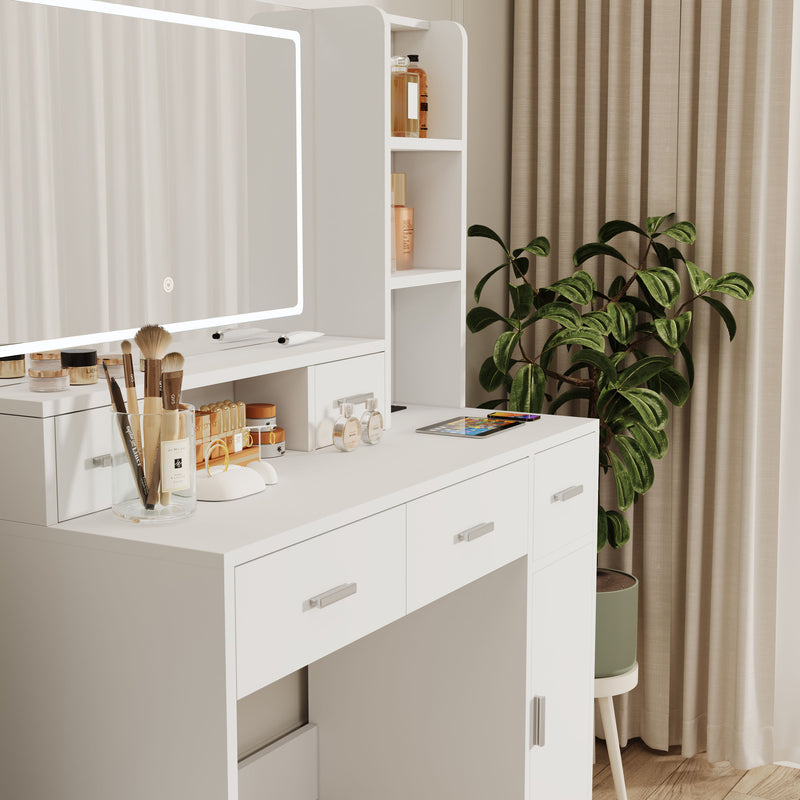 40.95" Newly Designed Smart Mirror Dressing Table With Drawers And Storage Cabinet, Dressing Table With Dressing Pad For Bedroom, Dressing Room