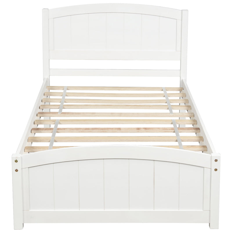 Twin Platform Bed With Headboard, Footboard And Wood Slat Support - White