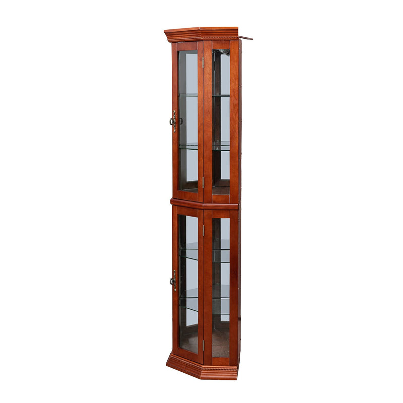 Corner Curio Cabinet With Lights, Adjustable Tempered Glass Shelves, Mirrored Back, Display Cabinet (E26 Light Bulb Not Included)