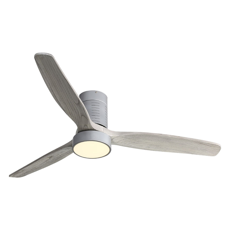 52" Indoor Flush Mount Ceiling Fan With 3 Solid Wood Blades Remote Control Reversible Dc Motor With LED Light - Gray