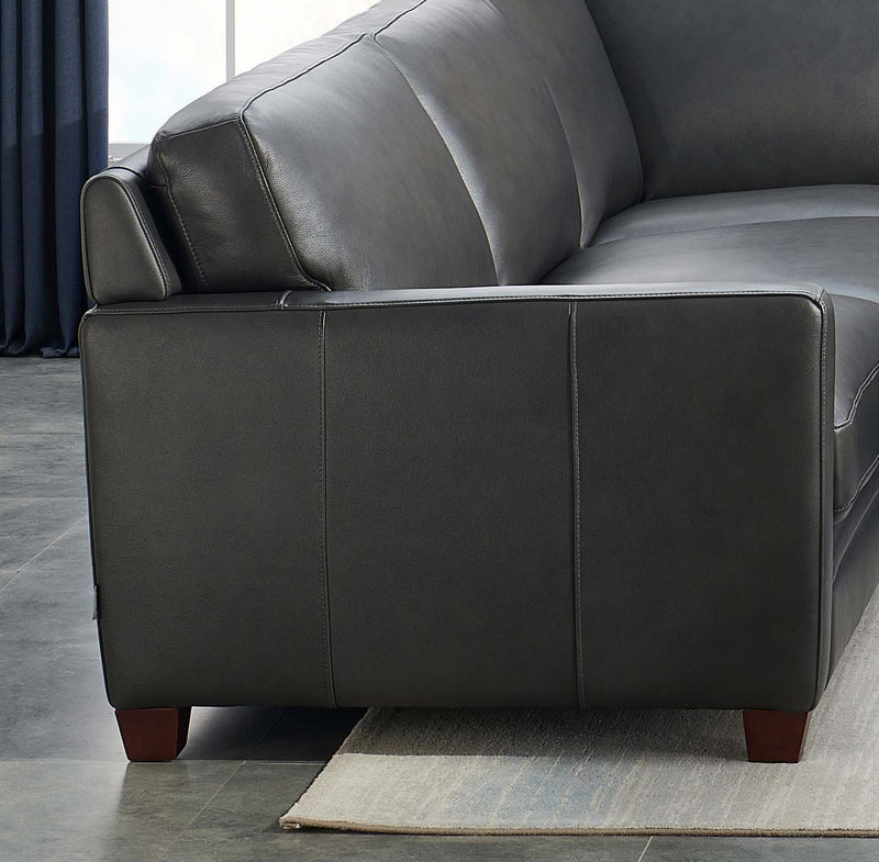 Naples - Top Grain Leather L-Shape Sectional With Ottoman - Gray