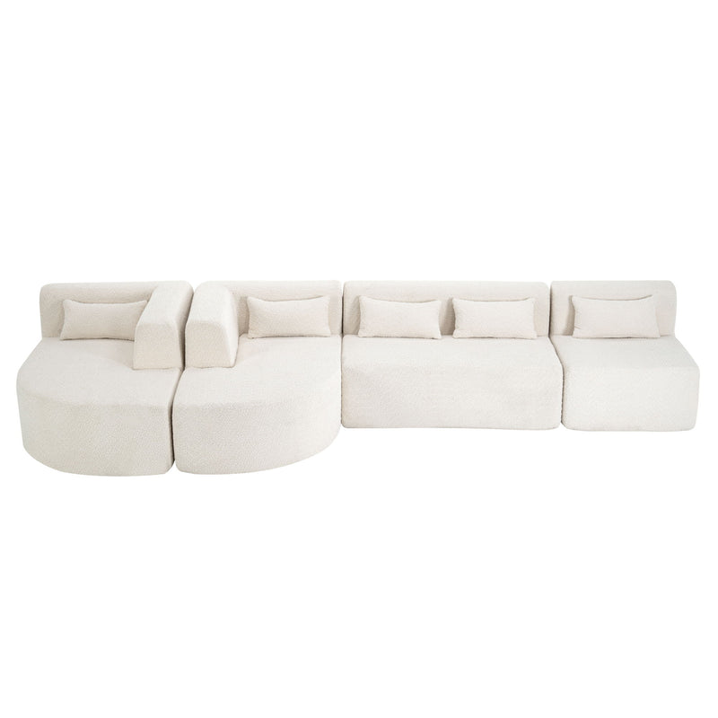 Upholstered Sofa Free Combined Sofa Couch With Two Chaise Lounge And Five Back Pillows For Living Room - Beige