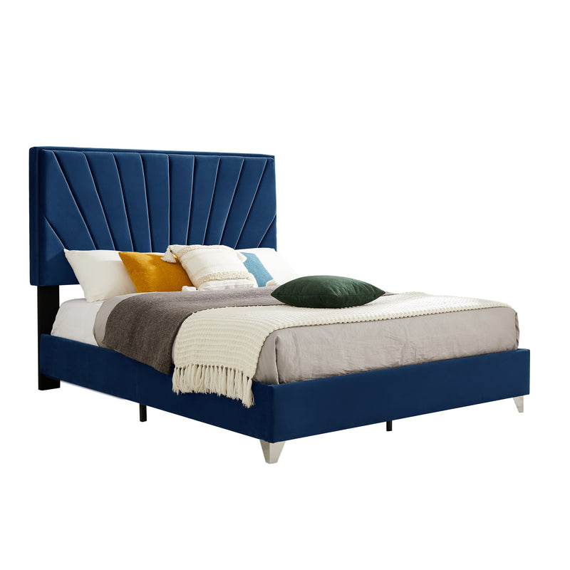 B108 Full bed Beautiful line stripe cushion headboard , strong wooden slats + metal legs with Electroplate