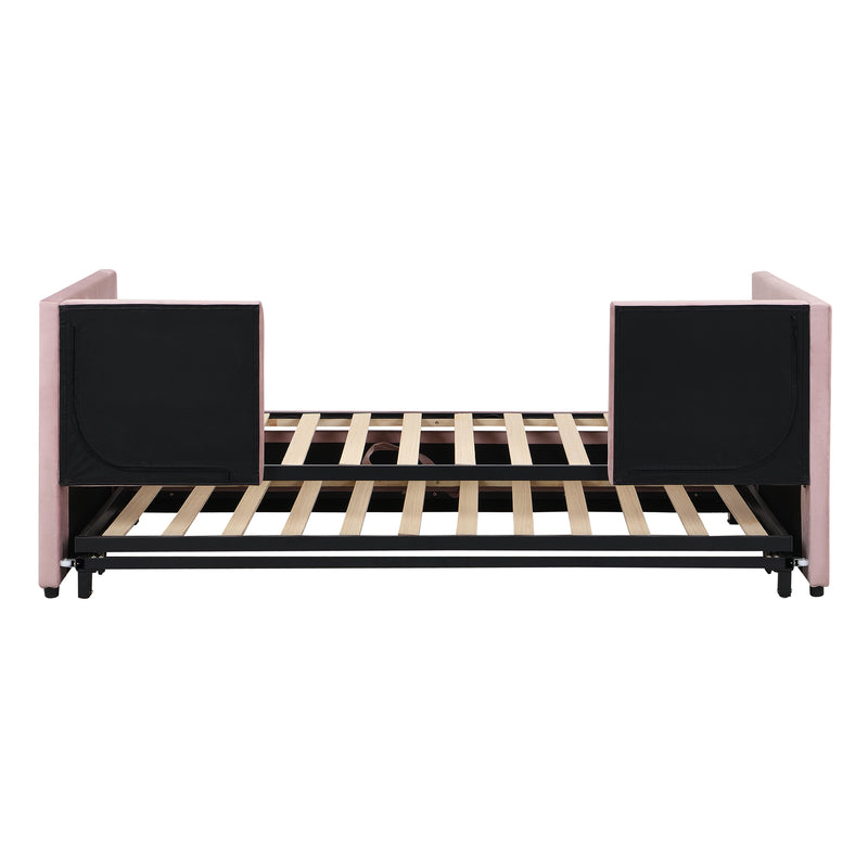 Twin Size Upholstered daybed with Pop Up Trundle, Pink