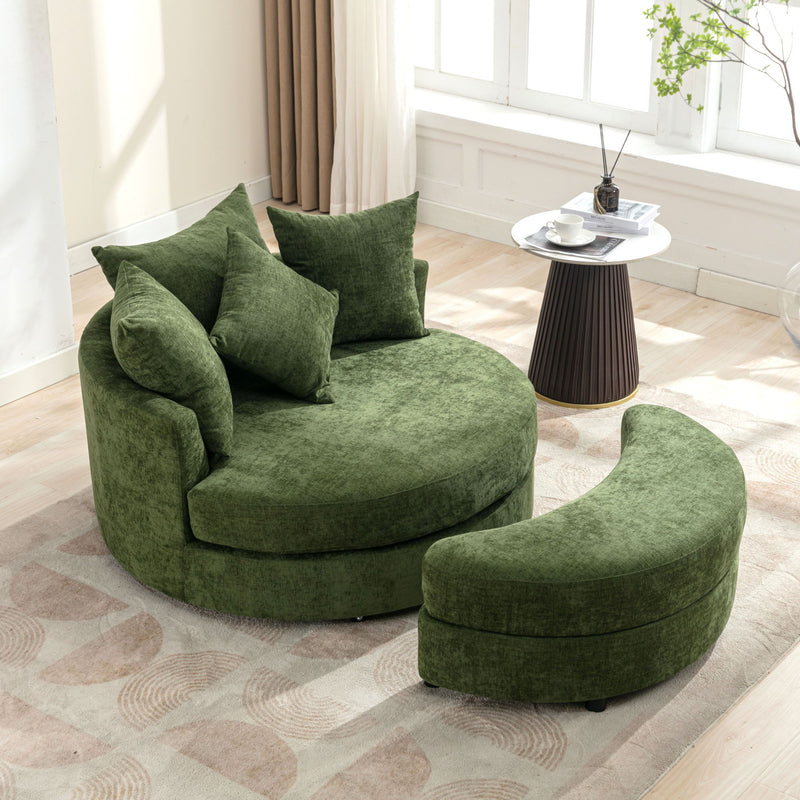 360° Swivel Accent Barrel Chair With Storage Ottoman & 4 Pillows, Modern Chenille Leisure Chair Round Accent For Living Room