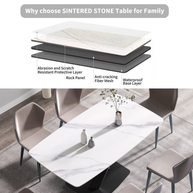 63" Modern Artificial Stone Dining Table, 6 People - White / Black