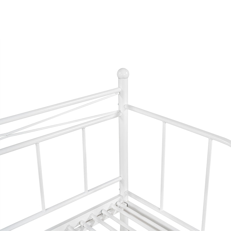 Twin Size Metal Daybed with Trundle, Daybed with Slat No Box required White