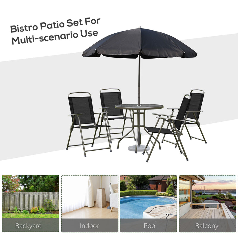 Outsunny - Patio Dining Set With Table Umbrella, Folding Chairs And Dining Table, Outdoor Patio Furniture Set