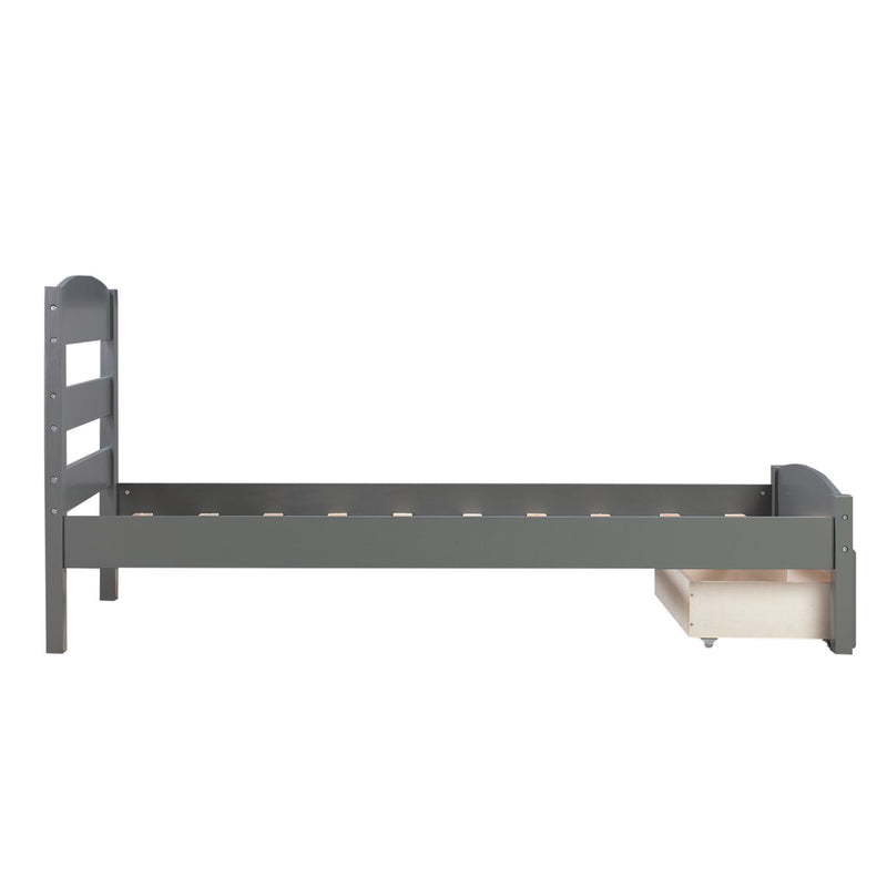 Twin Platform Bed Frame With Storage Drawer And Wood Slat Support No Box Spring Needed - Gray