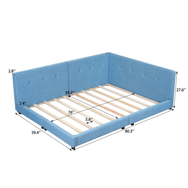 Upholstered Full Size platform bed with USB Ports, Blue