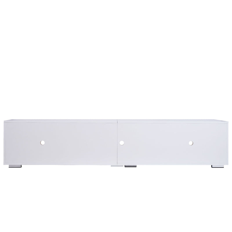 Modern LED TV Stand, Entertainment Center With Storage And Glass Shelves, TV Cabinet Table For Living Room - White