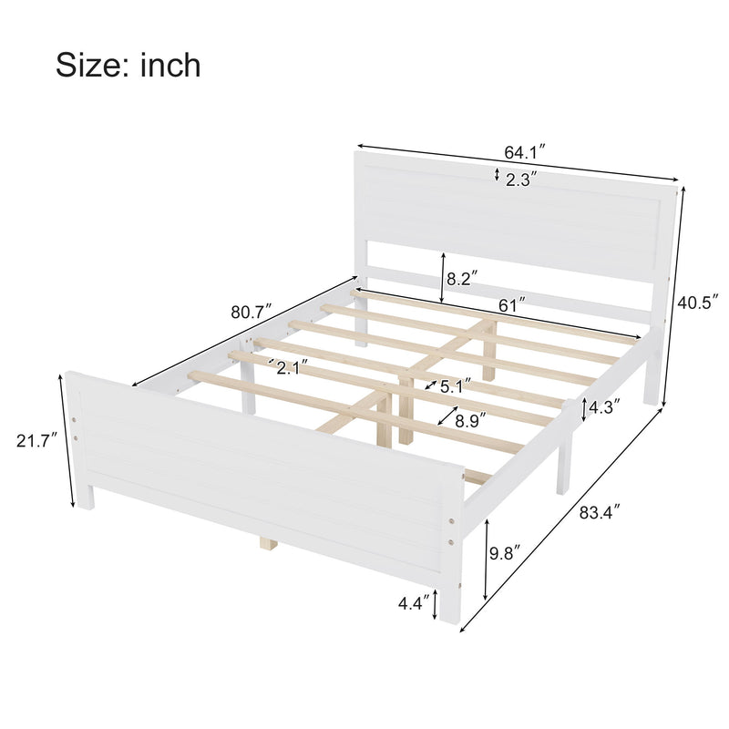 Queen Size Wood Platform Bed Frame With Headboard, Mattress Foundation With Wood Slat Support, No Box Spring Needed - White