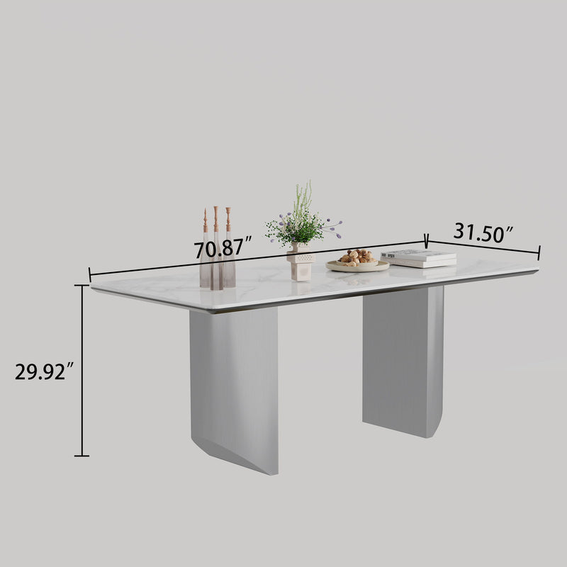 Sintered Stone Composite Tempered Glass Top Dining Table With Stainless Steel Base