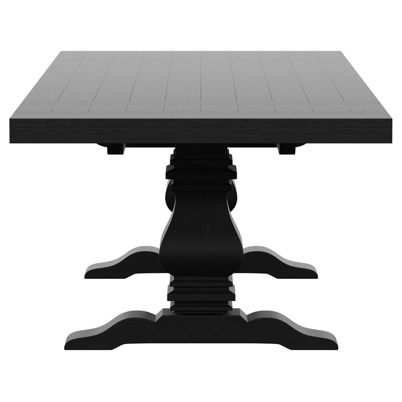 Florence - Rectangular Pedestal Dining Table With Planked Wood Top - Antique Black