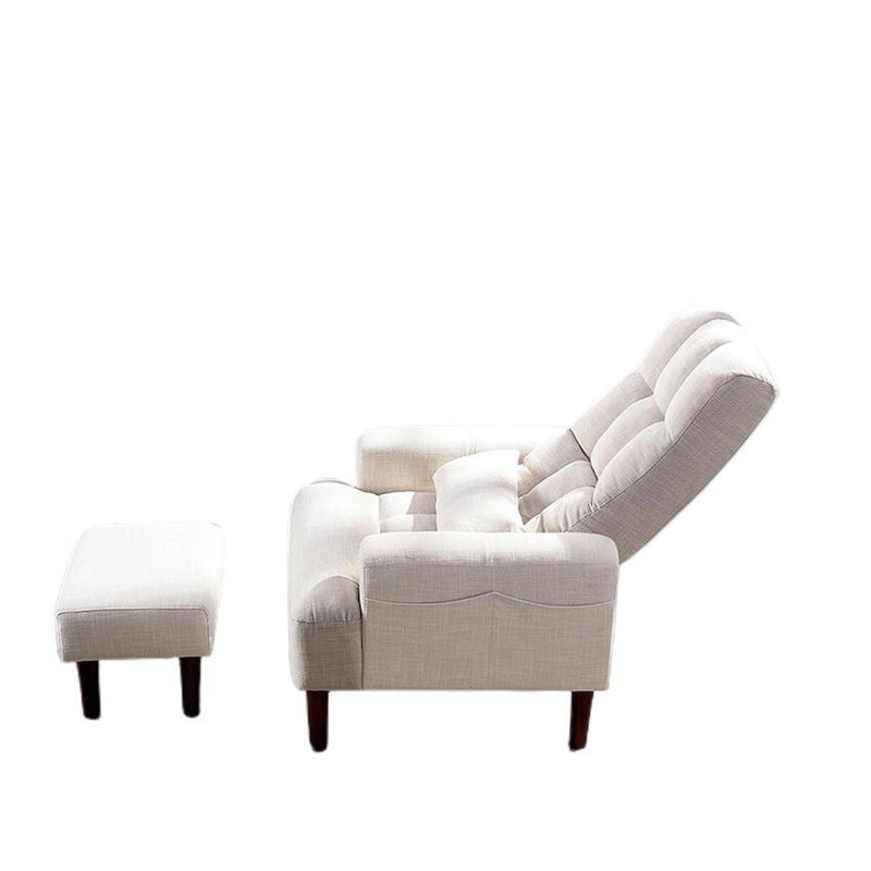 Recliner Soft Cozy Sofa Chair With Ottoman - Cream White