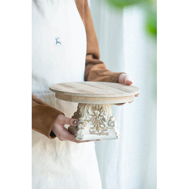 Cake Stand, Wood Cake Plate With Magnesium Base - Cream / Brown