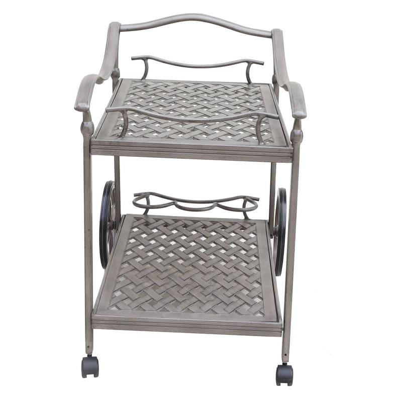 Cast Aluminum Outdoor Patio Serving Tea Cart With Wheels - Gray