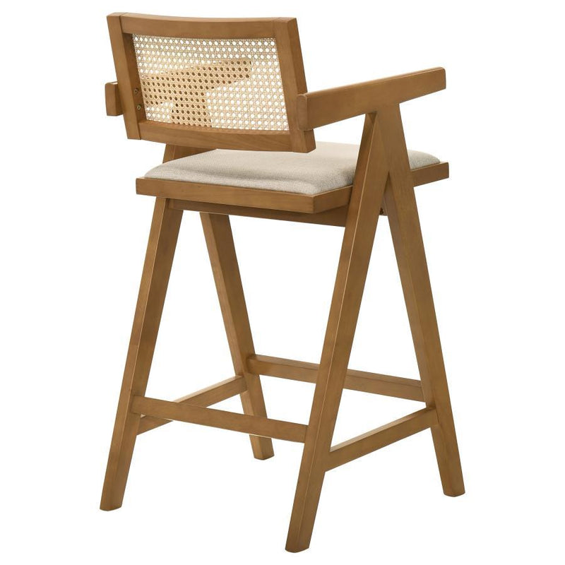 Kane - Solid Wood Bar Stool With Woven Rattan Back and Upholstered Sea (Set of 2) - Light Walnut And Sand