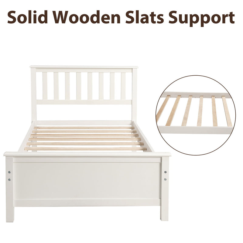 Twin Size Platform Bed With Headboard, Footboard And Wood Slat Support - White