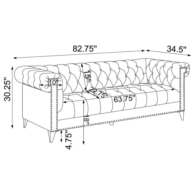 Bleker - Upholstered Tuxedo Arm Tufted Sofa - Blue