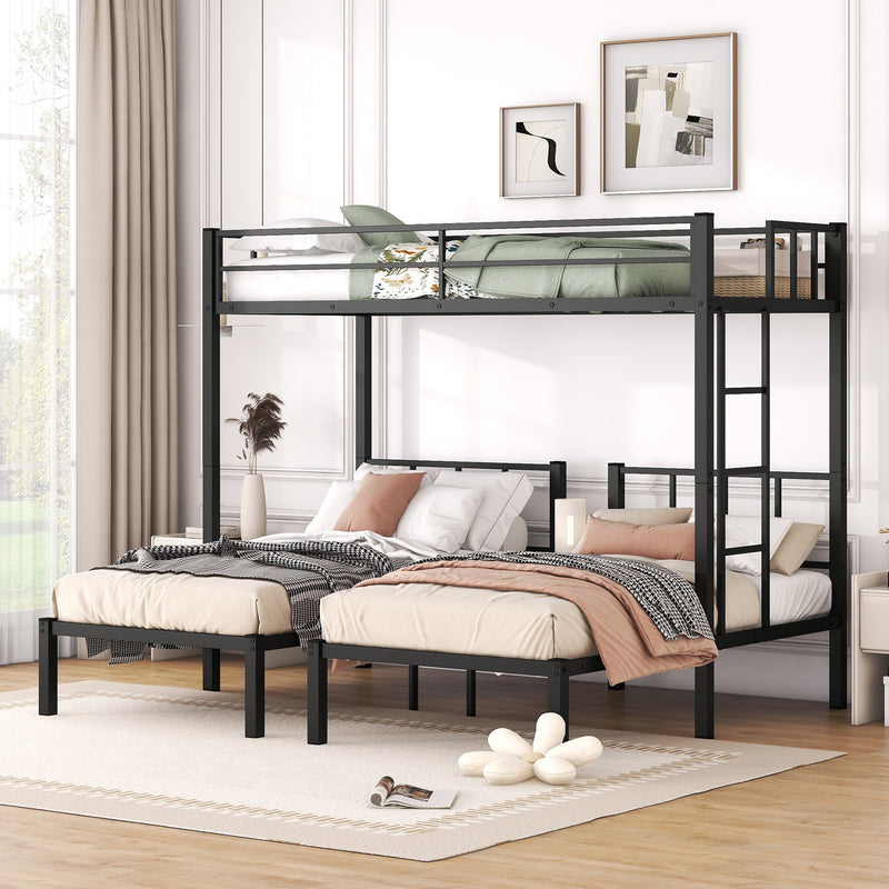 Twin over Twin & Twin Bunk Beds for 3, Twin XL over Twin & Twin Bunk Bed Metal Triple Bunk Bed, Black(Pre-sale date: February 8th.)