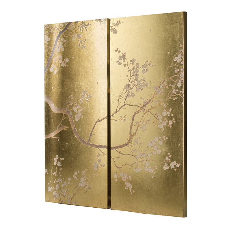 Cherry Blossom Wall Art Panels, Wall Decor For Living Room Dining Room Office Bedroom (Set of 2) - Gold