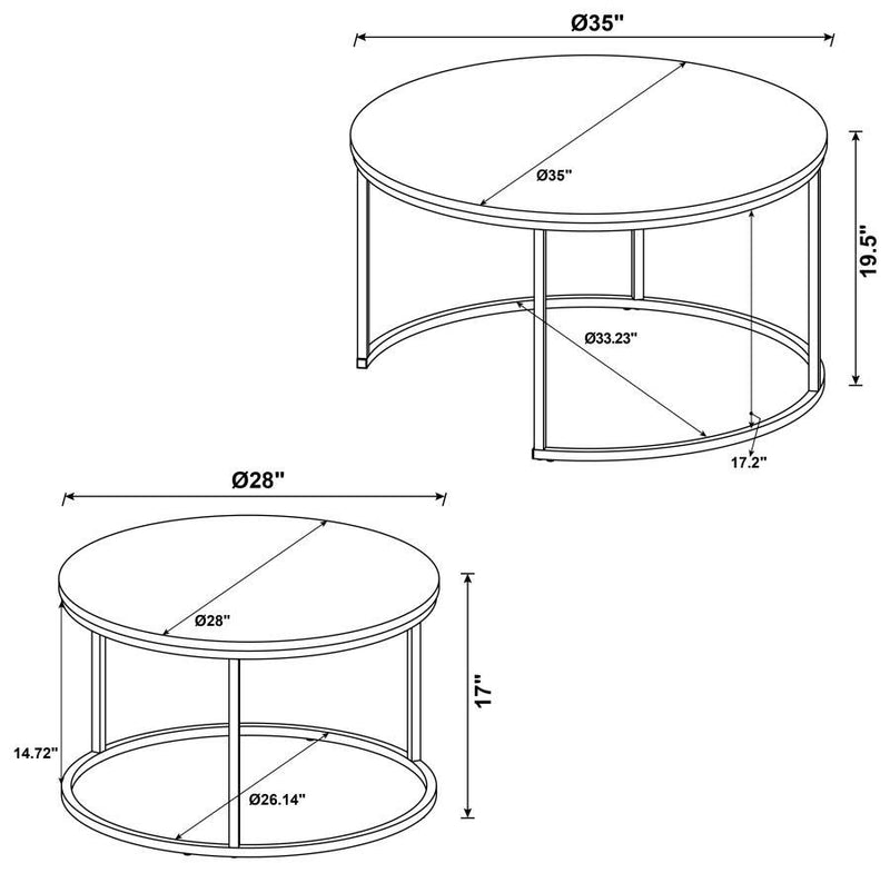 Lainey - 2 Piece Round Faux Marble Nesting Coffee Table - Gray