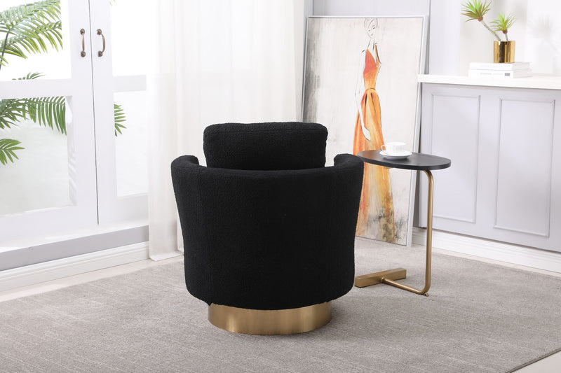 Teddy Swivel Barrel Chair, Swivel Accent Chairs Armchair For Living Room, Reading Chairs For Bedroom Comfy, Round Barrel Chairs With Gold Stainless Steel Base - Black