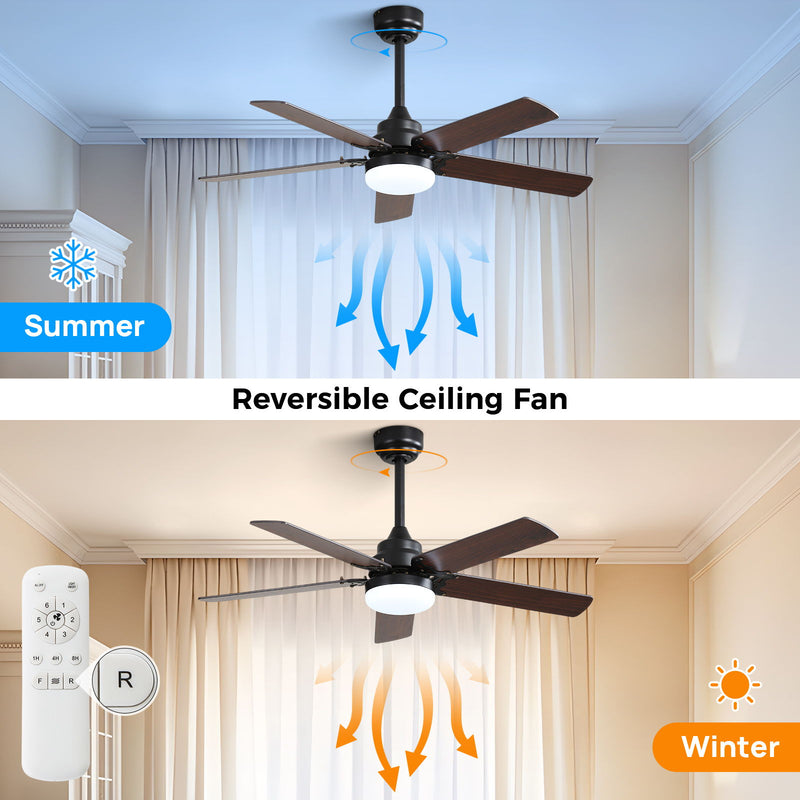 Modern Ceiling Fan With 3 Color Dimmable Light 5 Blades Remote Control Reversible Dc Motor For Bedroom - Black