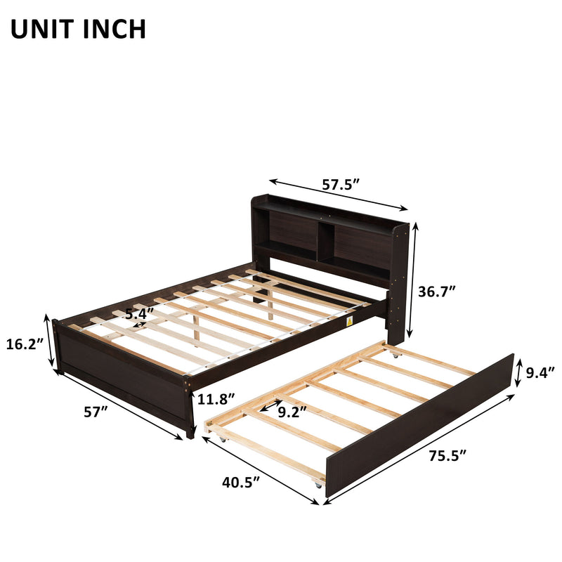 Full Bed With Trundle, Bookcase - Espresso