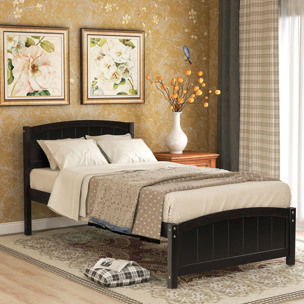 Twin Platform Bed With Headboard, Footboard And Wood Slat Support - Espresso