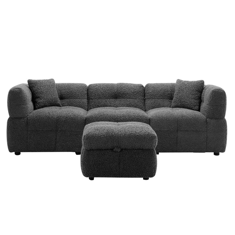 Sectional Sofa Cozy Teddy Fleece Sectional Sofa Couch With Two USB Ports A Movable Storage Ottoman And Two Lumbar Pillows For Living Room