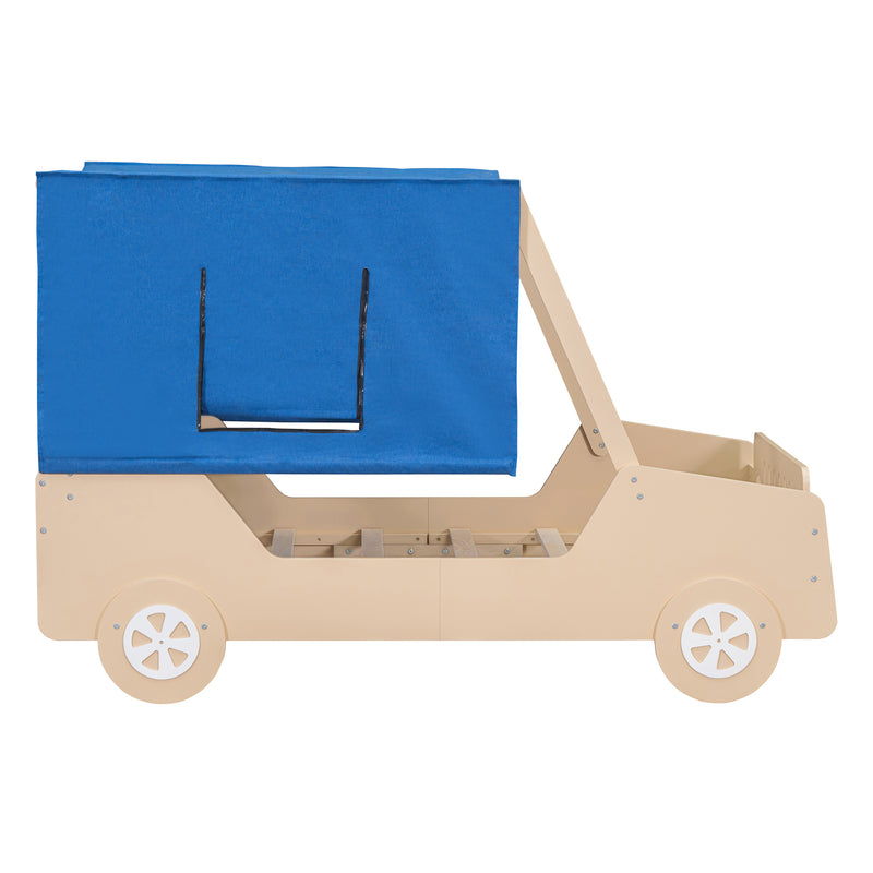 Twin Size Car Shaped Bed with Tents,Natural