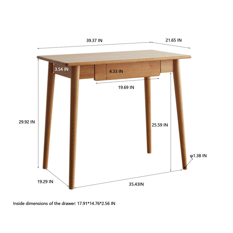 Computer Study, Work Desk Dressing Table Slim With Drawer - Oak Natural