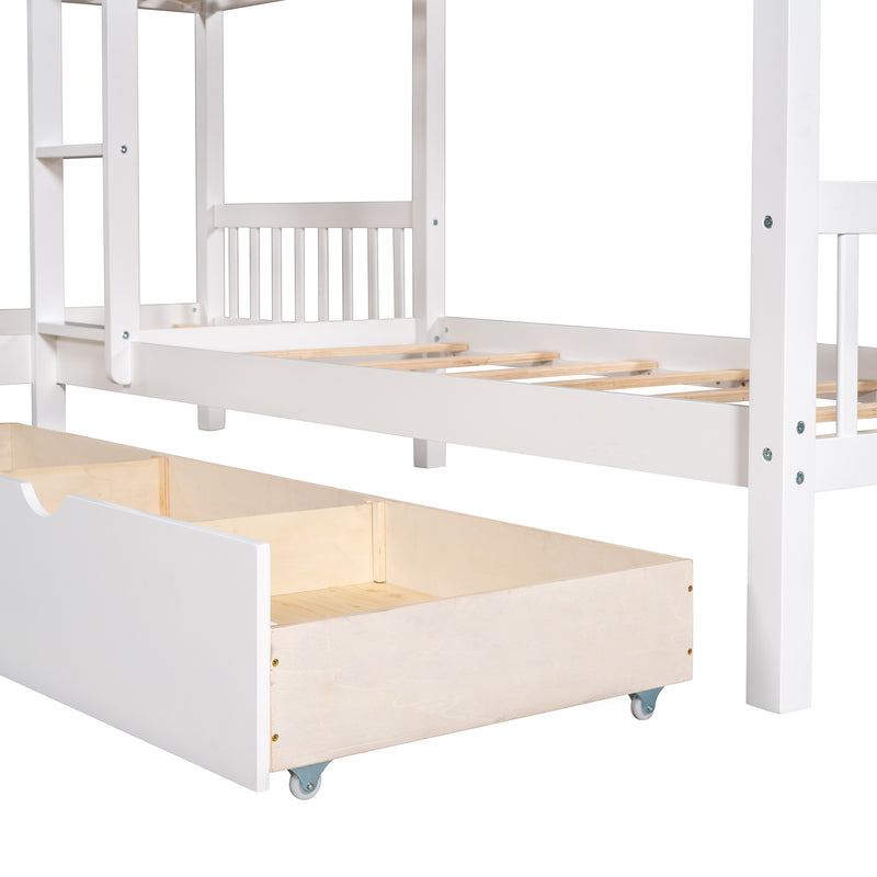 Twin L-Shaped Bunk bed with Drawers-Gray(OLD SKU :LP000038AAK)