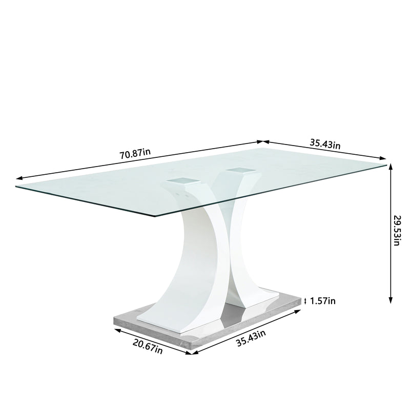 Modern Style Glass Dining Table With Elegant Transparent Design, Solid Support Base, Pale Yellow Dining Chair Set With Gold-Plated Legs, Suitable For Restaurant Kitchens