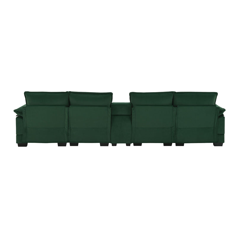 Modern U Shaped Sofa With Console, Cupholders And USB Ports, 6 Seat Upholstered Symmetrical Indoor Furniture, Sleeper Couch Set With Chaise For Living Room, Apartment, 5 Colors - Green