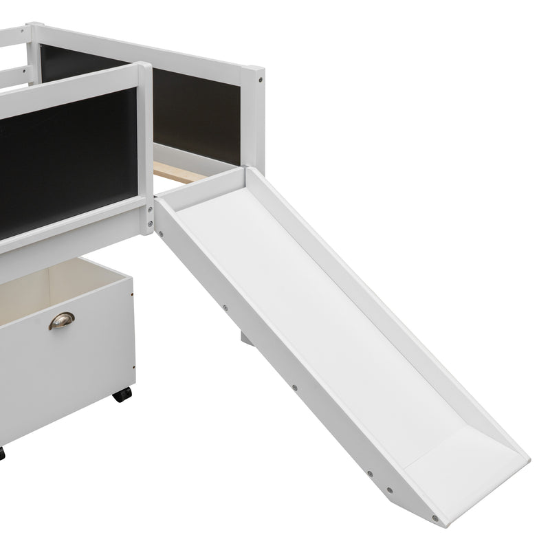 Twin size Loft Bed Wood Bed with Two Storage Boxes - White( old sku: LP000075AAK )