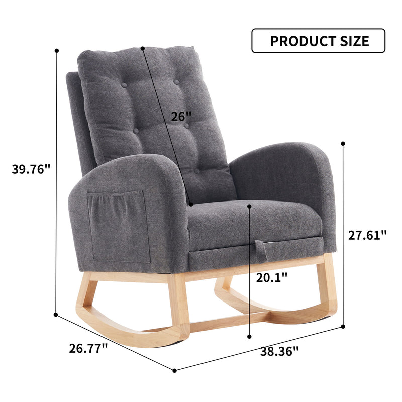 Accent Rocking Chair With Footrest High Back Rubber Wood Rocking Legs Bedroom Living Space