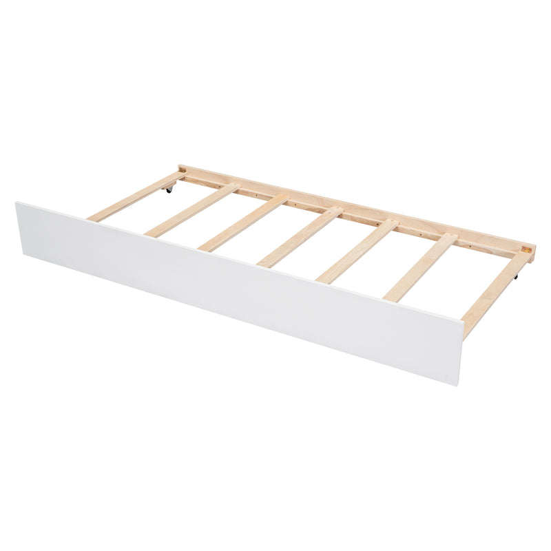 Twin House Wooden Daybed with trundle, Twin House-Shaped Headboard  bed with Guardrails,White