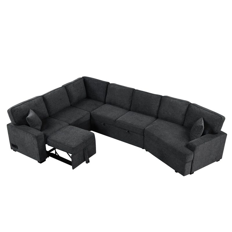 L-Shaped Sofa Sectional Sofa Couch Pull-Out Sofa Bed With Charging Devices And Cup Holders For Living Room