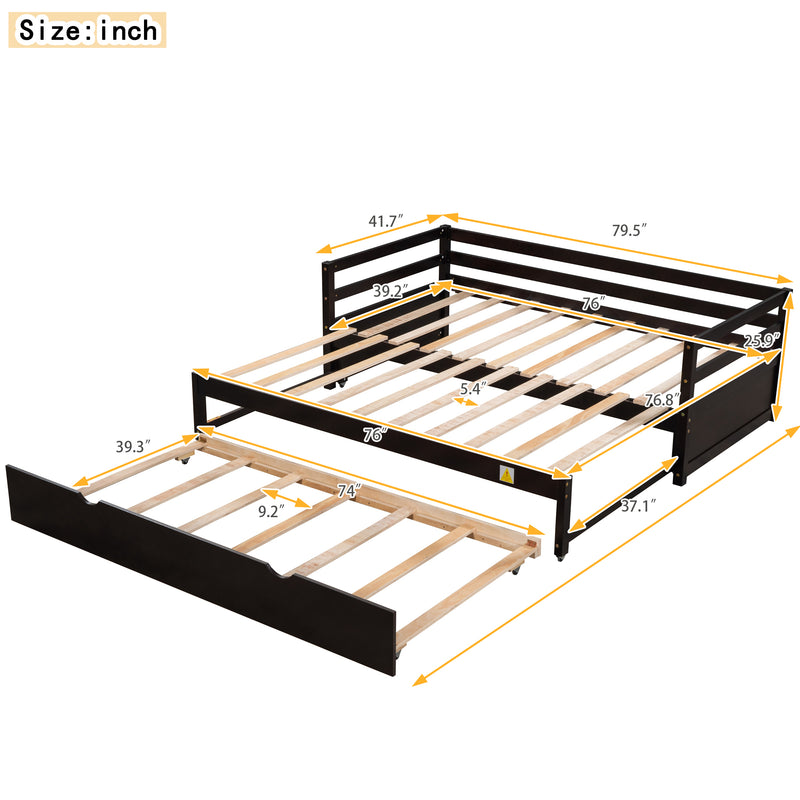 Twin or Double Twin Daybed with Trundle,Espresso