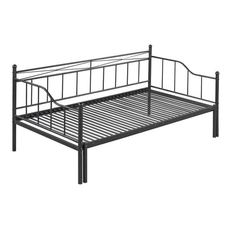 Twin Size Metal Daybed with Trundle, Daybed with Slat No Box required Black