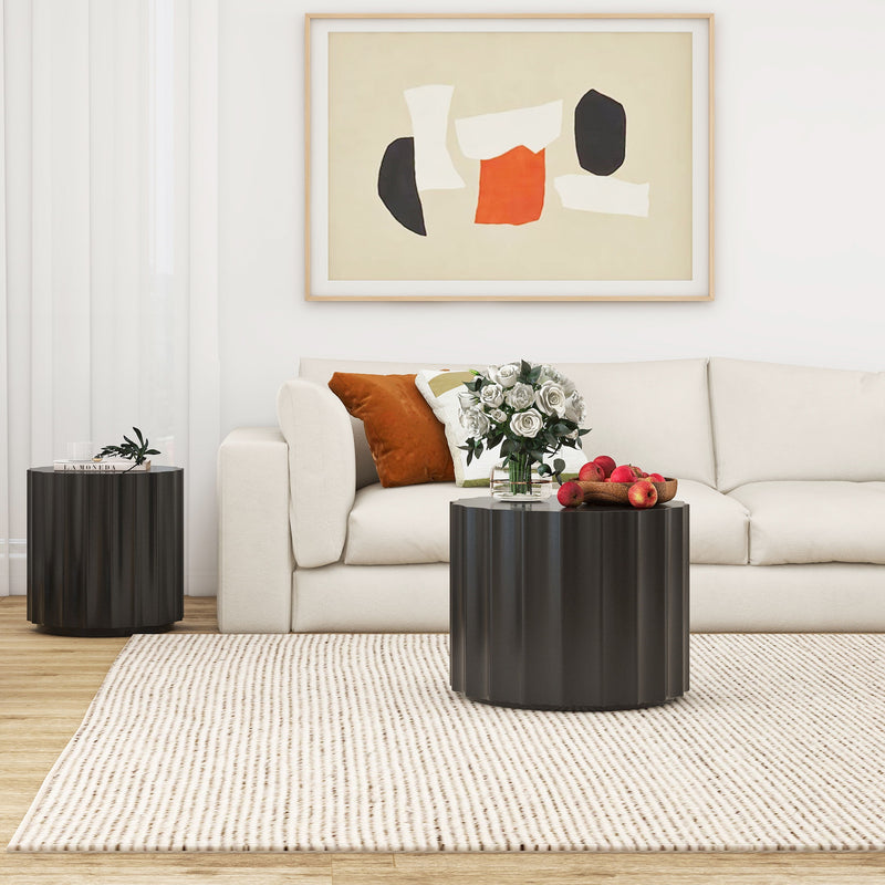 Coffee Table (Set of 2) Round Coffee Table, Nesting Coffet Table, End Table, Circle Sidetable For Living Room, Bedroom, Office Balcony - Black