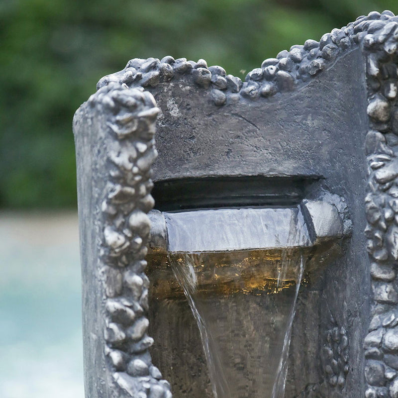 Large Contemporary Outdoor Water Fountain With Light, Unique Waterfall Fountain - Stone Gray