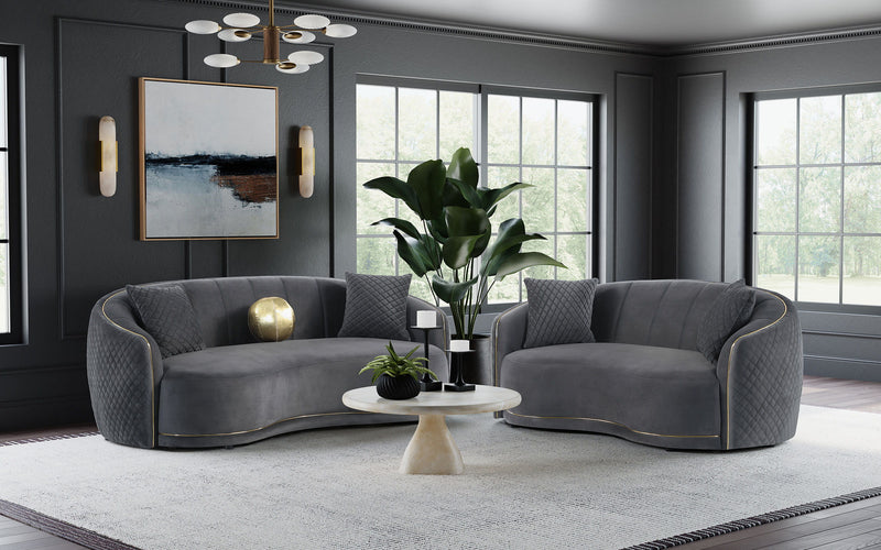 Brookside - Velvet Upholstered Curved Loveseat - Dark Gray