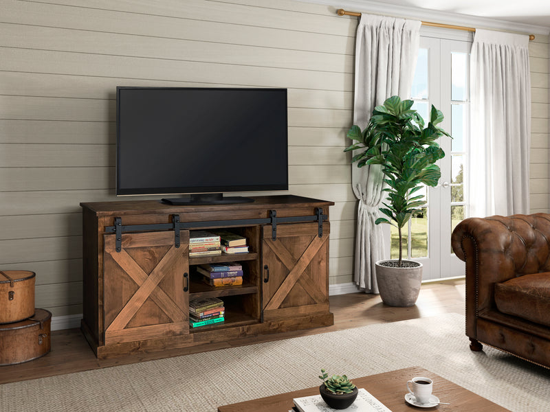 Bridgevine Home Farmhouse 66 inch TV Stand Console for TVs up to 80 inches, No Assembly Required, Aged Whiskey Finish