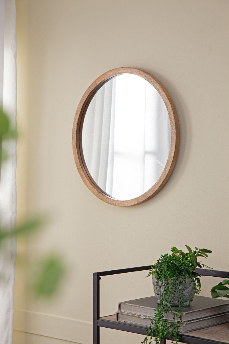 Circle Wall Mirror With Wooden Frame And Walnut Finish, Wall Mirror For Living Room Dining Room